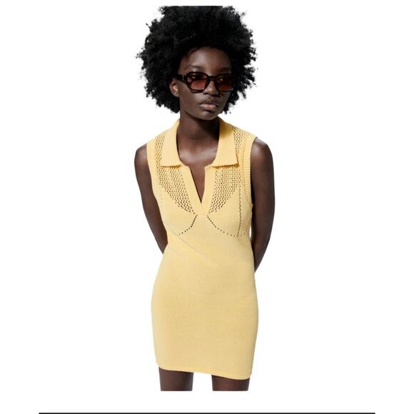 ZARA Casual Sporty Knit Dress Pale Yellow M - Picture 1 of 9